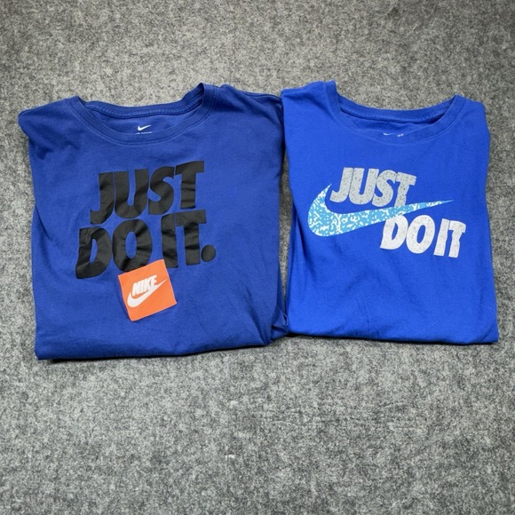 Nike "Just Do It" T-Shirts Lot of 2 Men's 2XL Blue Regular Fit Logo Graphic - Picture 1 of 16